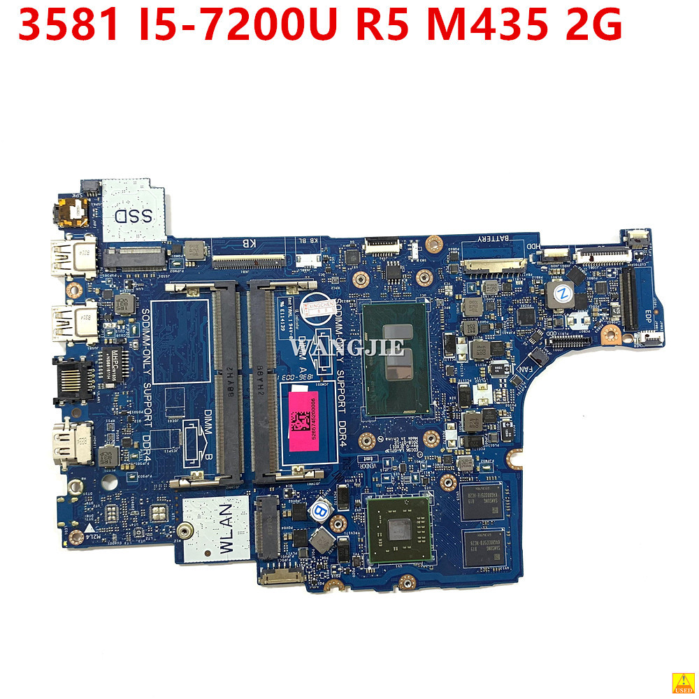 For Dell 3581 Laptop Motherboard EDI5K LA-G713P SR342 I5-7200U R5 M435 2G -09N45W 09N45W 9N45W 100% 
