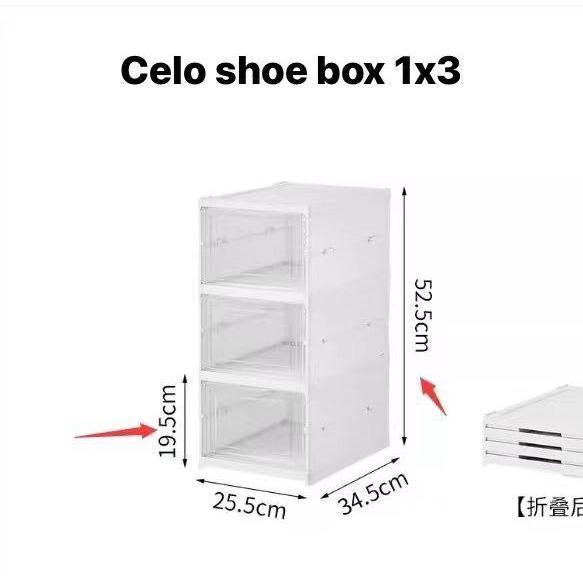 BOXWORLD Rak Sepatu Plastik Rak Sepatu Susun Kotak Rak Sepatu Susun Tertutup - 3 Tingkat