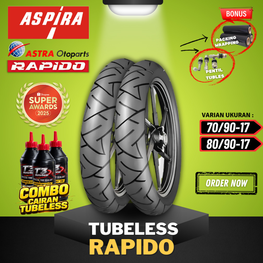 (READY COD) BAN ASPIRA RAPIDO TUBELESS ( 70/90-17 - 80/90-17 ) / BAN LUAR TUBLES ASPIRA MAXIO RAPIDO