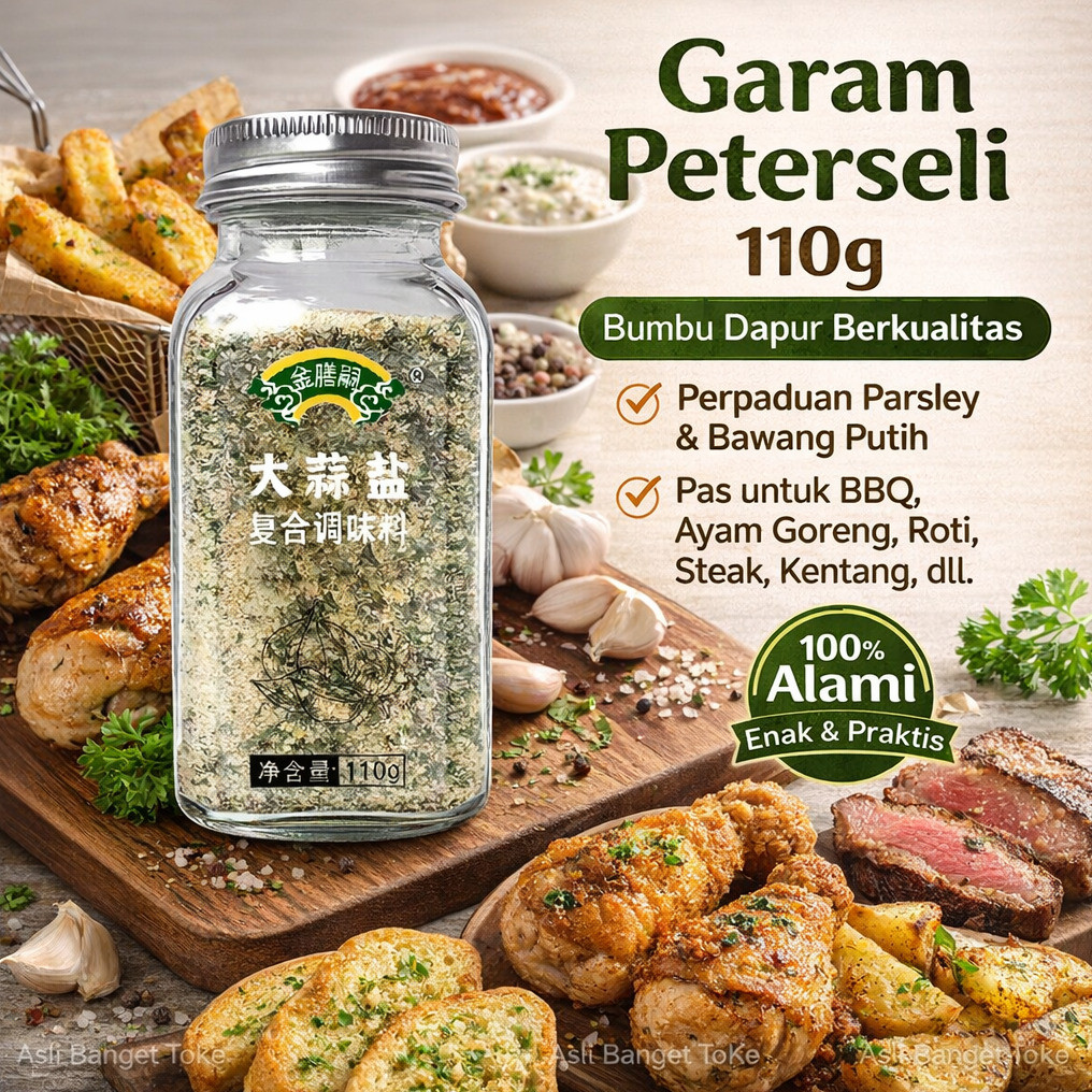 Resmi Bumbu Garlic Peterseli Premium/Garam Peterseli 110g/Tanpa MSG Rendah Kalori/Penyedap Alami Lez