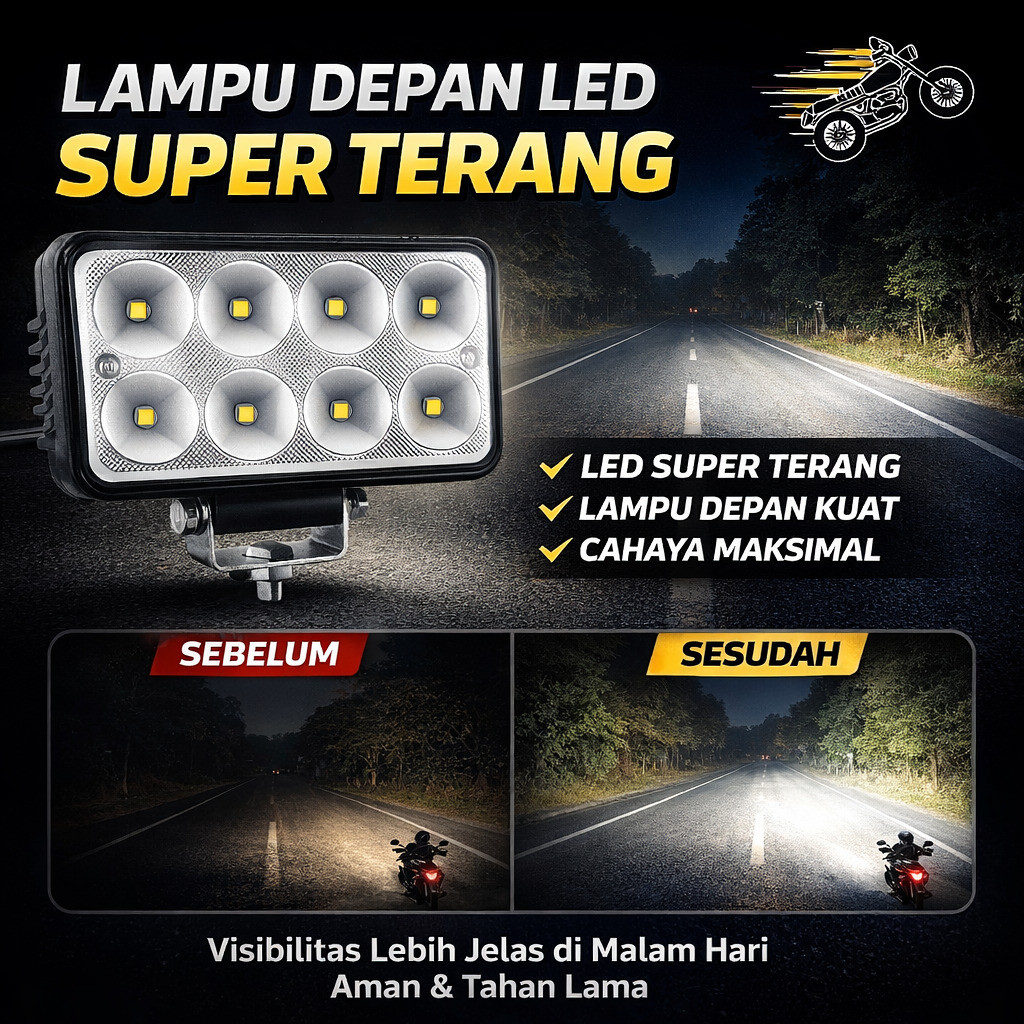 SCM/Lampu Depan LED Super Terang dan Kuat/Cocok untuk Sepeda Motor, Mobil, Truk, Tahan Lama, Tahan A