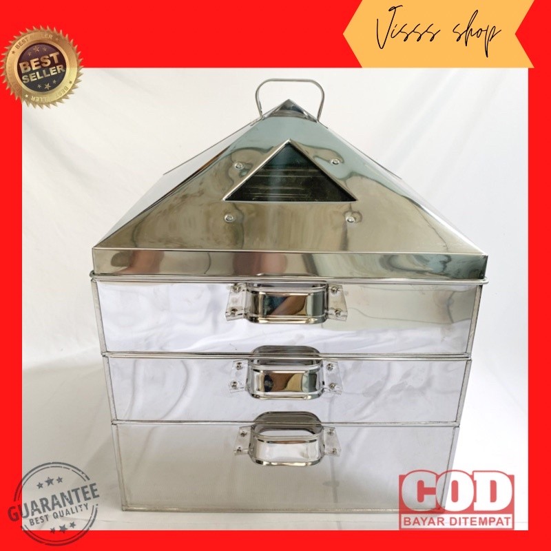 new - Klakat Susun 3 Stainless Kotak Kukusan Steamer Dimsum Kue Bolu Kukus Muffin