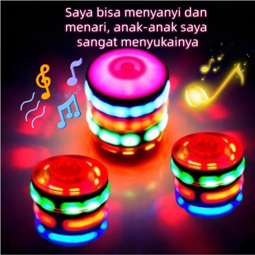 Gasing LED karakter roda bisa nyala mainan anak Mainan Gasing Putar Flashing Musik dan Lampu LED Kar