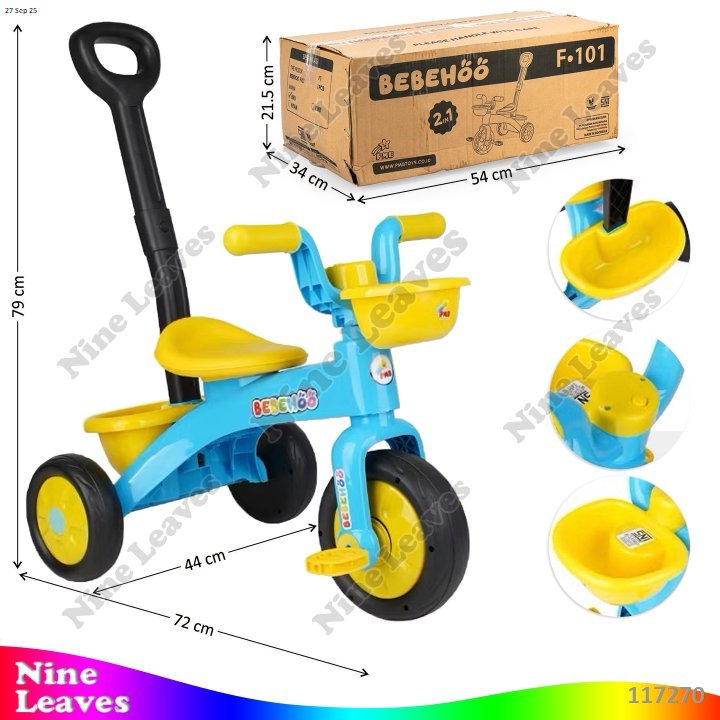 Tunggangan Sepeda Roda 3 B/O Musik + Dorongan Bebehoo Mainan Anak Kuda-Kudaan