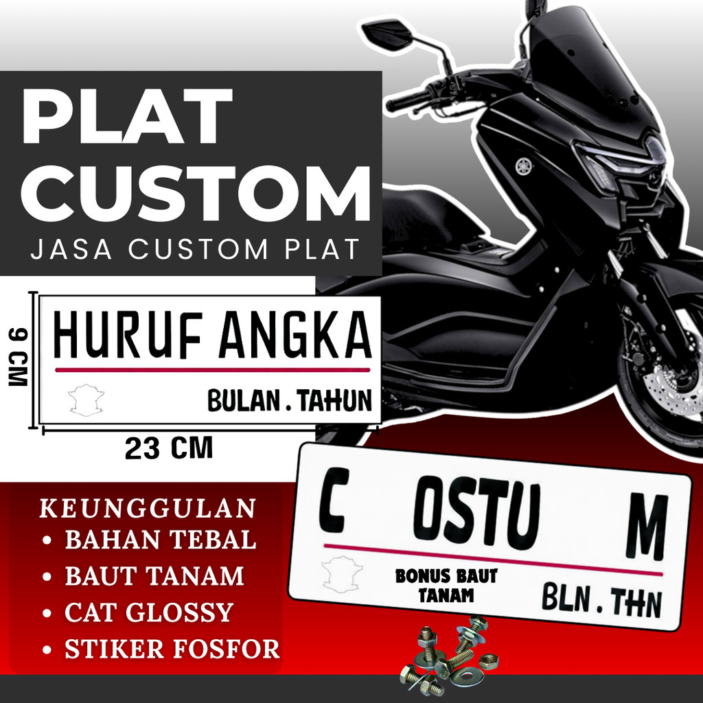 PLAT CUSTOM WARNA PUTIH PLAT CUSTOM SATU PASANG WARNA PUTIH PLAT CUSTOM BAUT TANAM