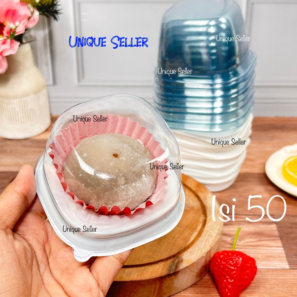 isi50 Mika Kue Mochi isi 1 Putih / Mika Kue Kotak Kecil 5.5 cm / Tray Mika Cake Roti Kue Onde