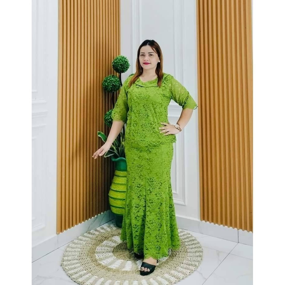 WCS  SETELAN BROKAT ROK PANJANG KANCING BAJU STELAN WANITA SEMI BRUKAT