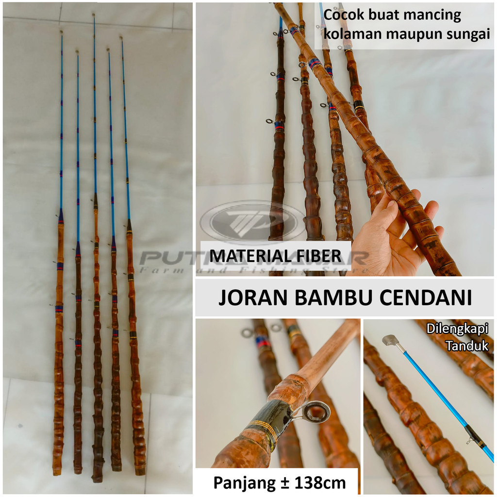 Joran Pancing Fiber Solid Padat 138cm Gagang Bambu Cendani Gayahan Pancing Besutan Kuat Premium