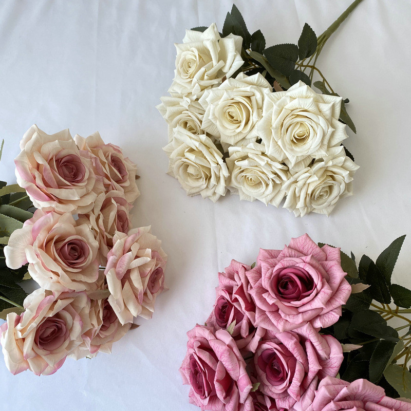 7 Head Artificial amond Rose Artificial Flowers Wedng Living Room Decoration Road Guide Rose Bouquet