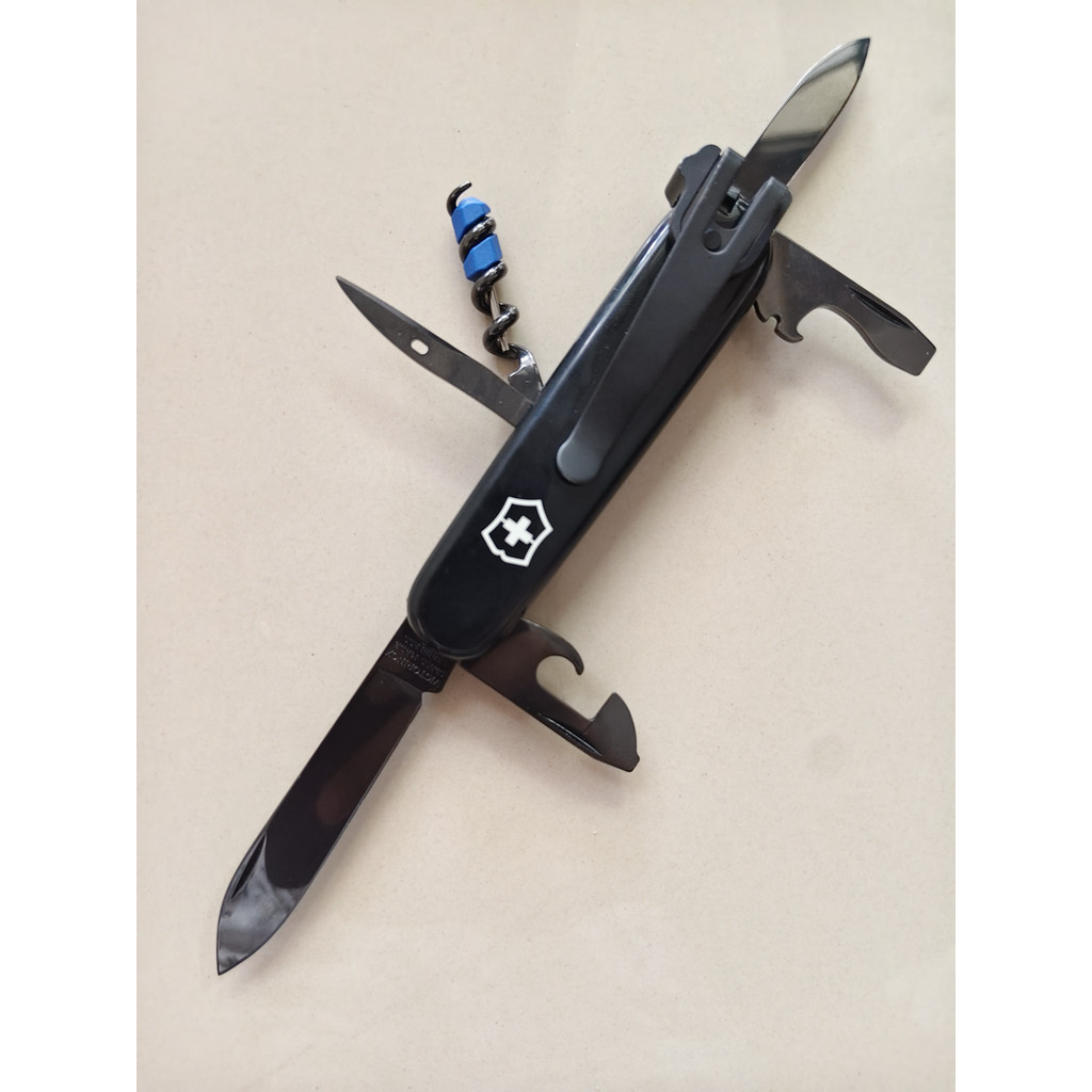VICTORINOX SPARTAN ONYX BLACK 91MM + CLIP + MINI TOOL BLUE TOOLS PISAU SERBAGUNA (TS)