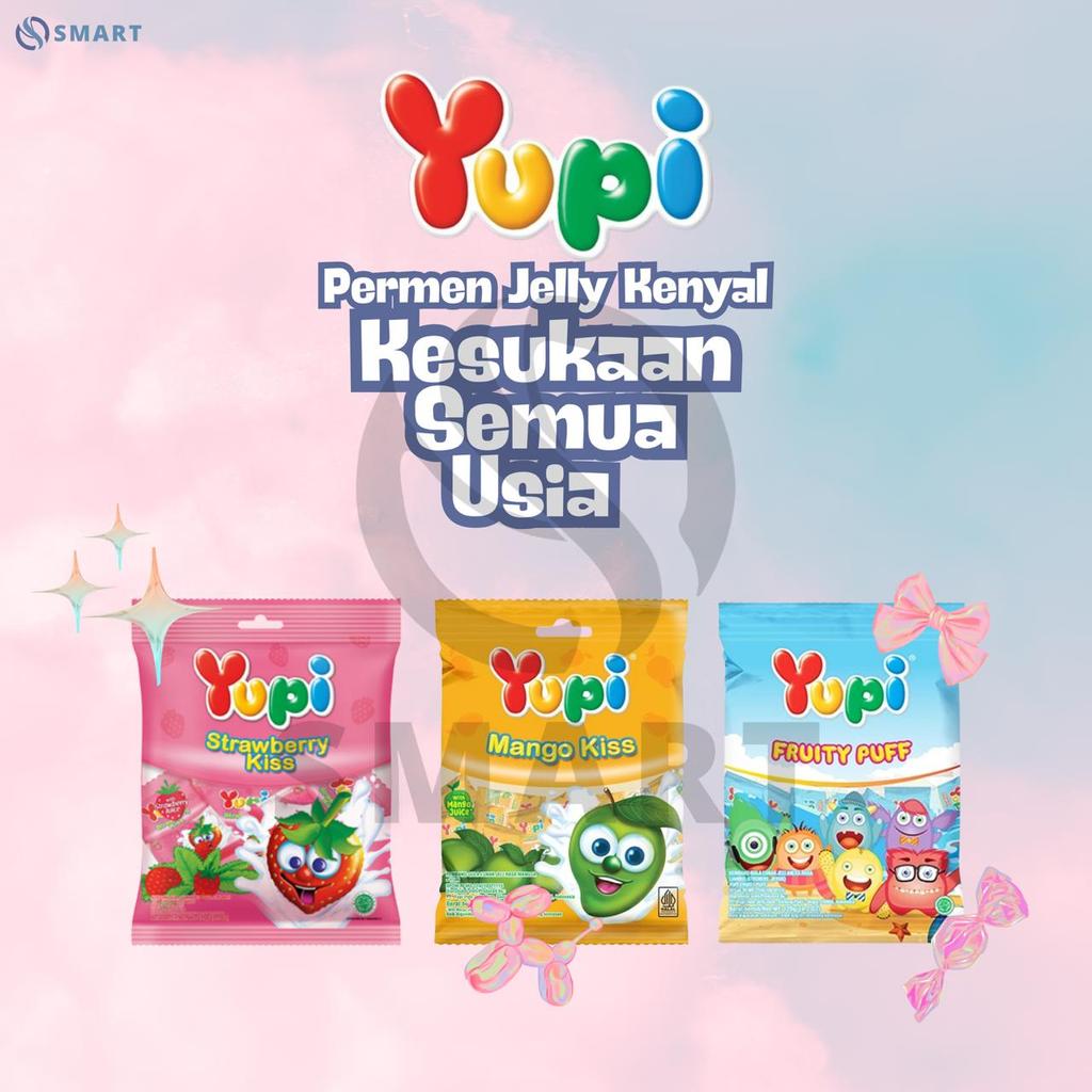 YUPI Permen Jelly Gummy Strawberry Kiss Mango Kiss Fruity Puff 1 Bags isi 120gr