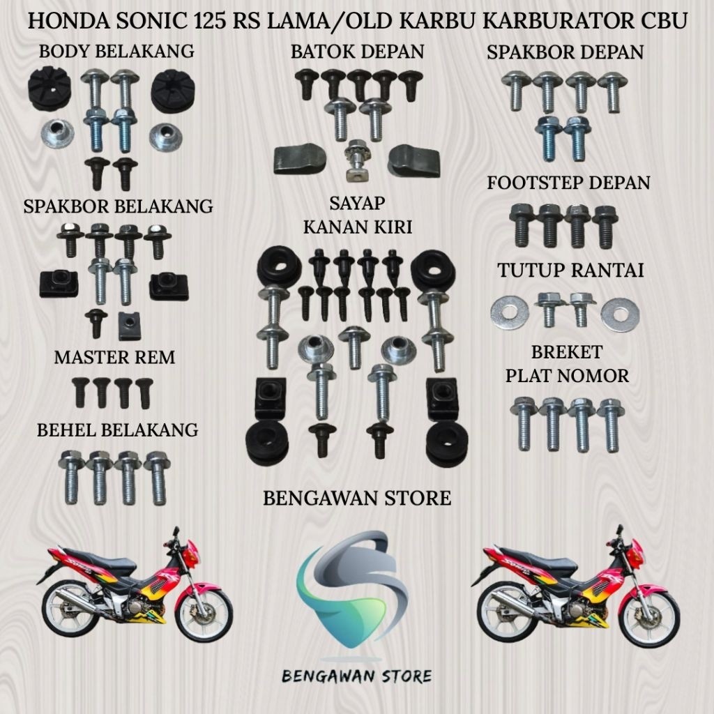 Baut Full Set Cover Bodi Body Honda Sonic 125 RS Lama / Old Karbu Karburator CBU