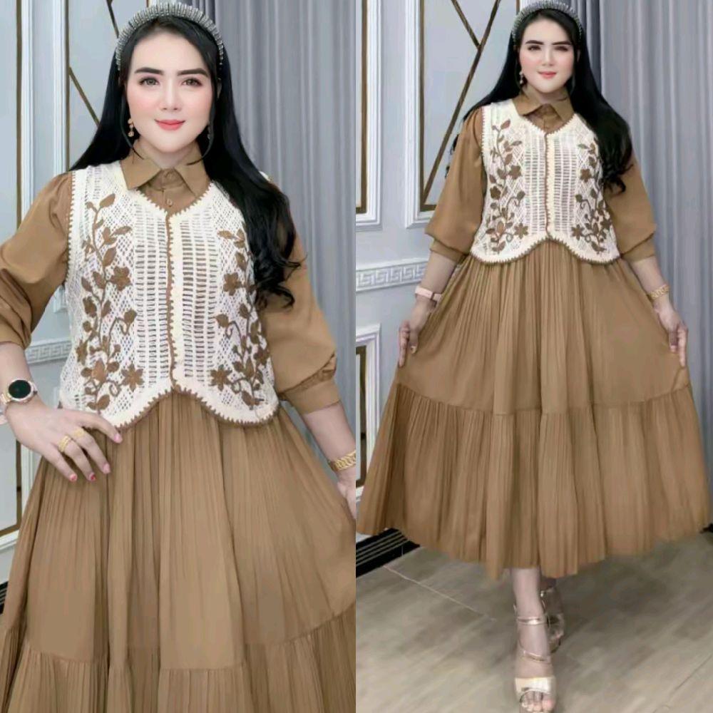 Midi & Gamis Rompi Rajut Bervariasi Katun Silk Rompi Rajut Lepas Lengan Panjang Pergelangan Kancing 