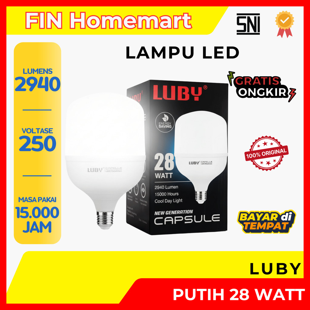 Lampu LED LUBY 28 Watt Putih - Bohlam LED Bulb 28W Hemat Energi - Super Terang & Tahan Lama