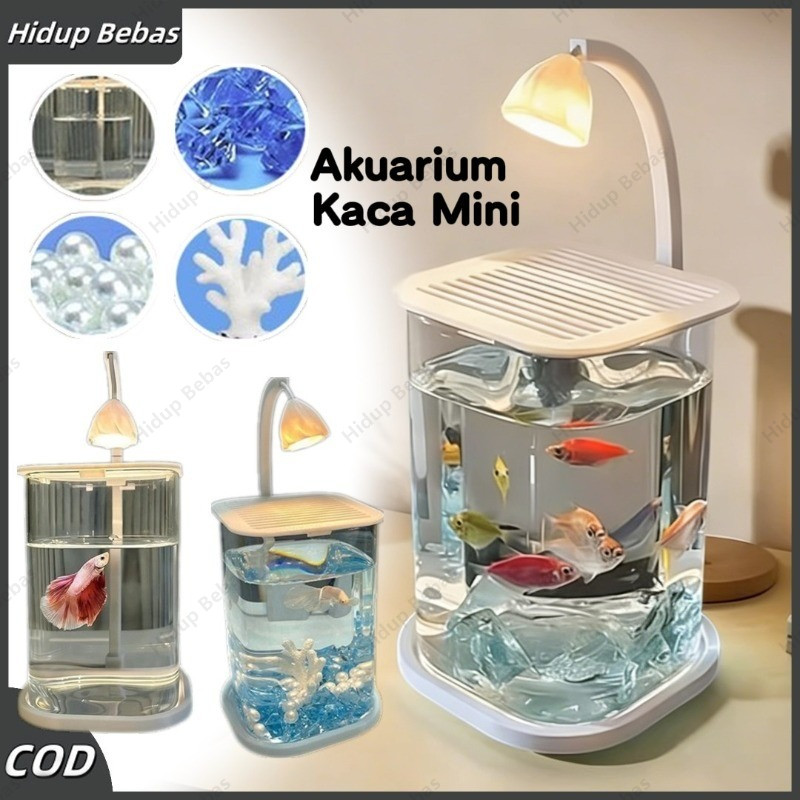 Mini Aquarium Toples/LED Unik Akuarium Kaca Transparan/Bulat Cantik Akuarium/Ekologis Transparan Min