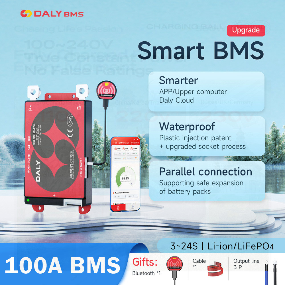 Daly Smart BMS Lifepo4 4S 12V 7S 8S 24V 10S 36V 13S 16S 48V 100A BMS Bluetooth Papan Pelindung Li-io
