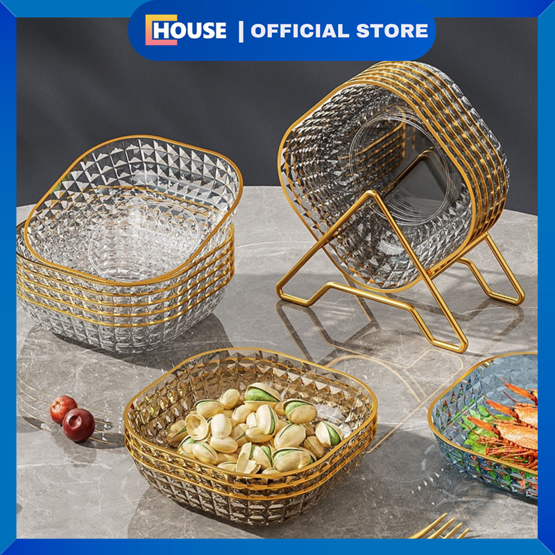 UHOUSE Piring Saji Aesthetic / Piring Saji Buah dan Lauk / Mangkok Plastik Crystal Aesthetic