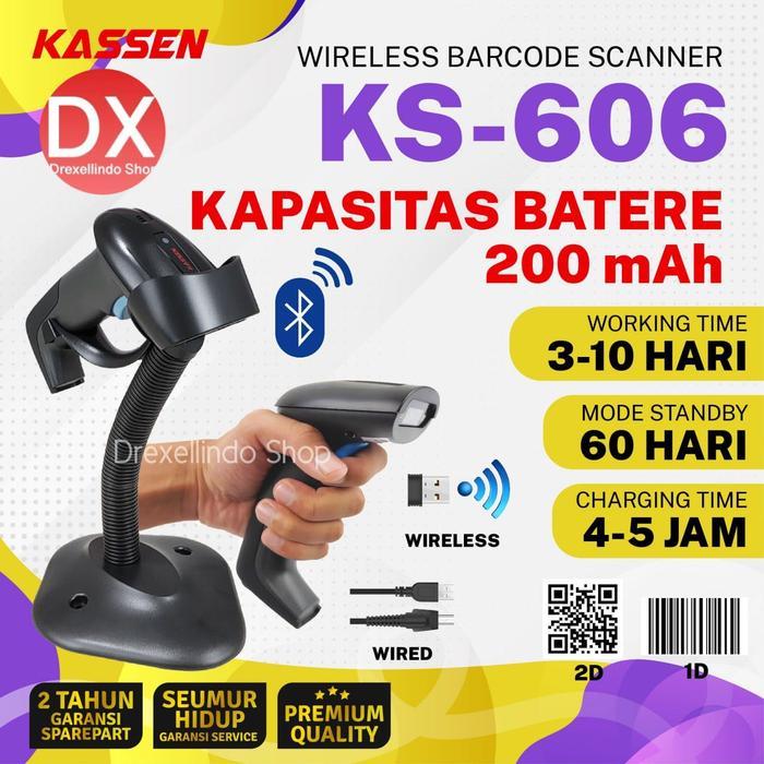 Barcode Scanner BLUETOOTH 2D Kassen KS606 Kassen KS-606 with STAND - hitam