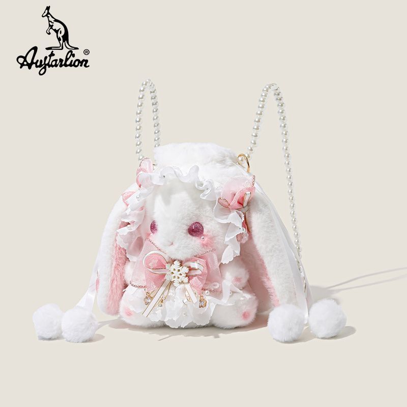 Kelinci Earplop asli busur, tas mewah yang lucu, tas buatan tangan mutiara, hadiah ulang tahun pacar