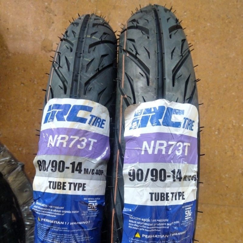 PAKET SEPASANG SATUAN BAN IRC 80/90-14+90/90-14 NR73T NF59 TUBE TYPE BAN SET LUAR MOTOR MATIC DEPAN 