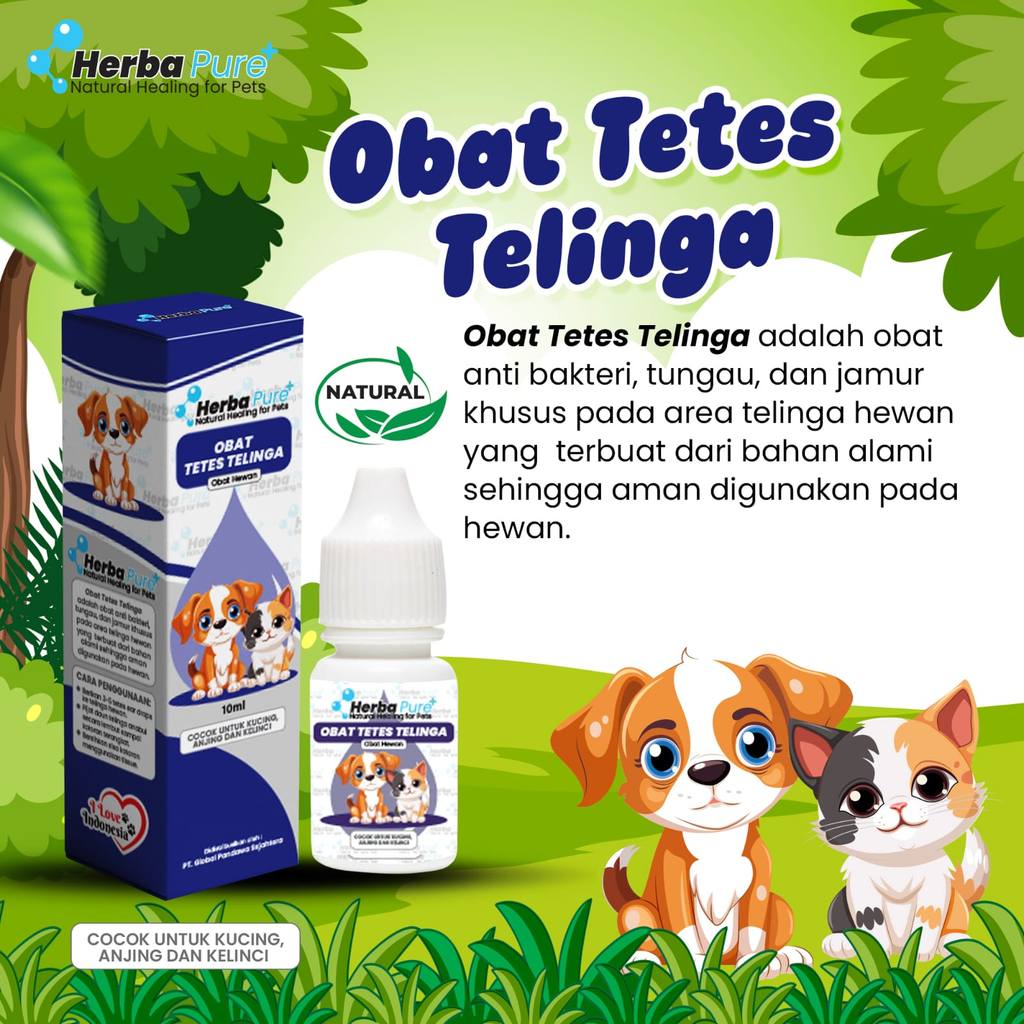 HERBAPURE Obat Tetes Telinga 10 ML Tetes Kuping Conge Anjing Kucing Hewan
