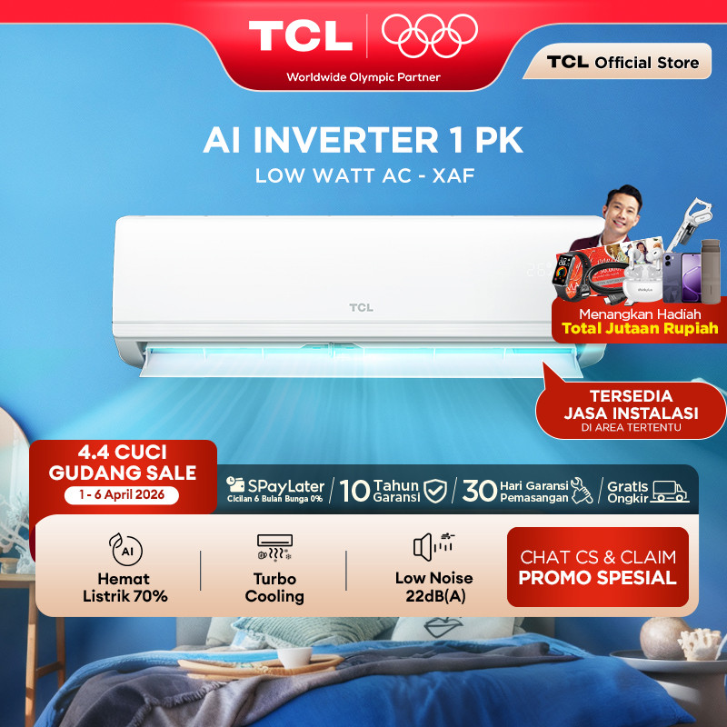 TCL AC Inverter 1PK - Tersedia Pemasangan - AI Tech Hemat Listrik 70% - Anti Bising - Cepat Dingin -
