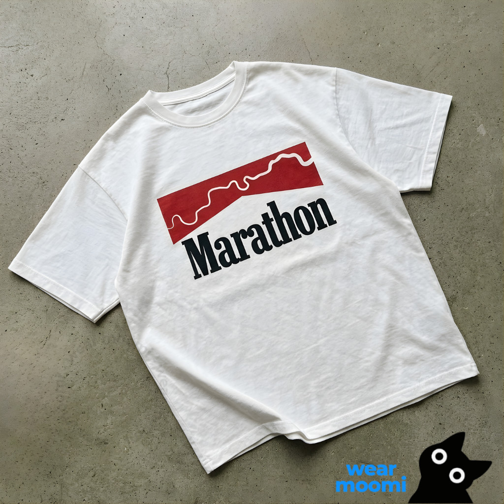 Wear Moomi Baju Atasan Kaos Unisex Pria Wanita Marlboro Marathon LARI RUNNING Oversize Lengan Pendek