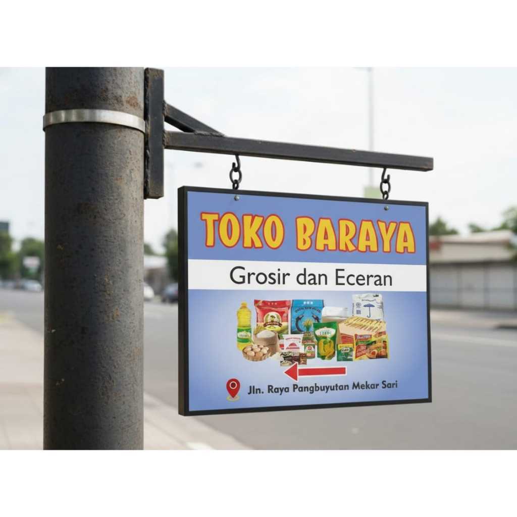 Plang Nama Toko 2 Sisi, Free Bracket Besi Kuat & Elegan – Siap Pasang