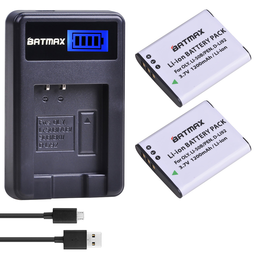 Batmax Li50B Li 50B DLI92 Battery +LCD USB Charger for Olympus SP 810 800UZ u6010 u6020 u9010 SZ14 S