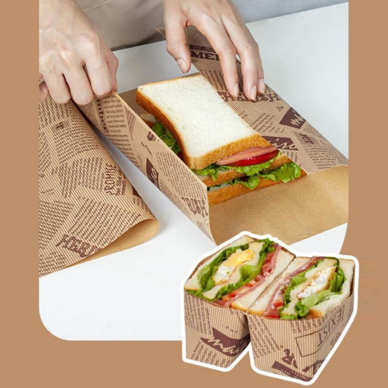 100Pcs Food Wrapper 38X28cm Kertas Roti Motif Kertas Burger Non-Stick Kertas Roti