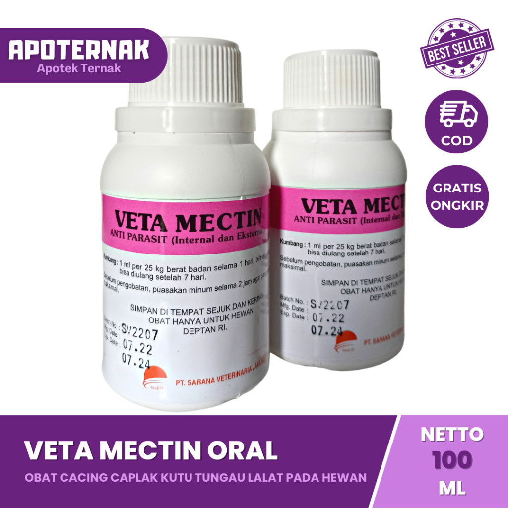 VETA MECTIN ORAL 100 mL - Obat Cacing Kutu Caplak Tungau dan Lalat Pada Ayam Bebek Kelinci Kambing S