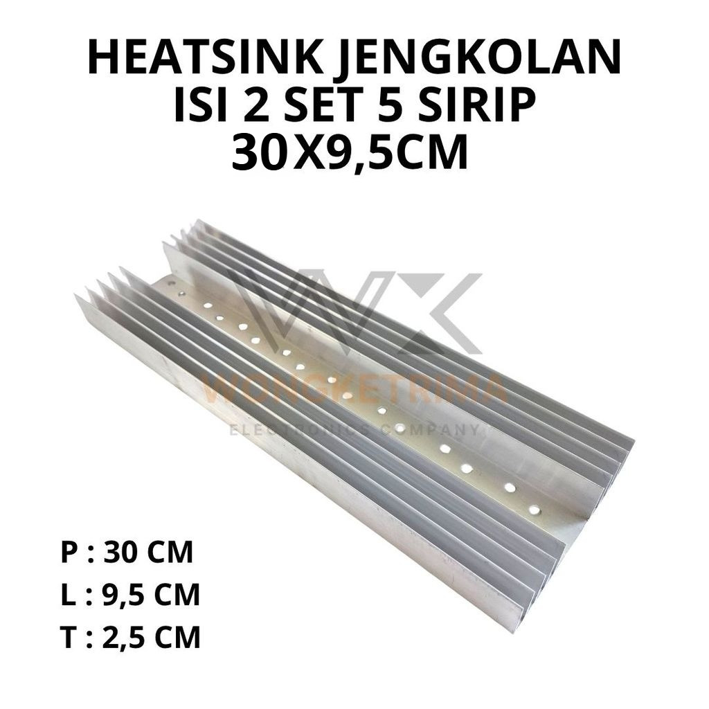 Heatsink 5 Sirip 8 Lubang Jengkolan 30x9,5cm Aluminium Pendingin Transistor Final