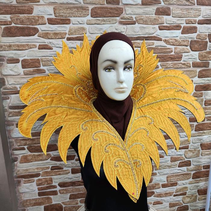 Renda Bordir Karnaval Raflesia Spon Payet dengan Kristal Swarovski dan Diamond - gold