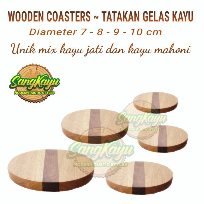 Natural wood coaster tatakan gelas kayu kopi unik - Diameter 7 cm - Diameter 7 cm
