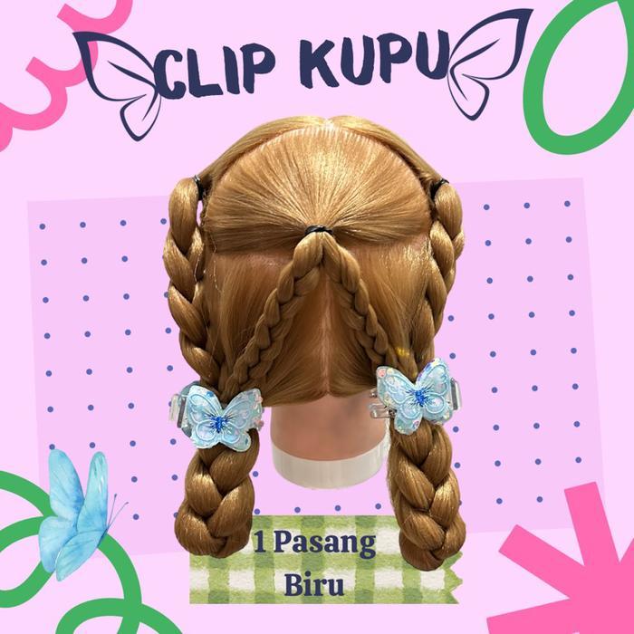 Aksess Jepit Clip Kupu Kupu Kepang Rambut Anak Perempuan Lucu Impor Korea - Biru