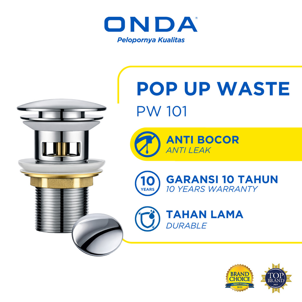 ONDA Afur Wastafel Cuci Tangan Kepala Sifon Pop Up Waste Avur Brass Kuningan Satin Silver Grey Abu P