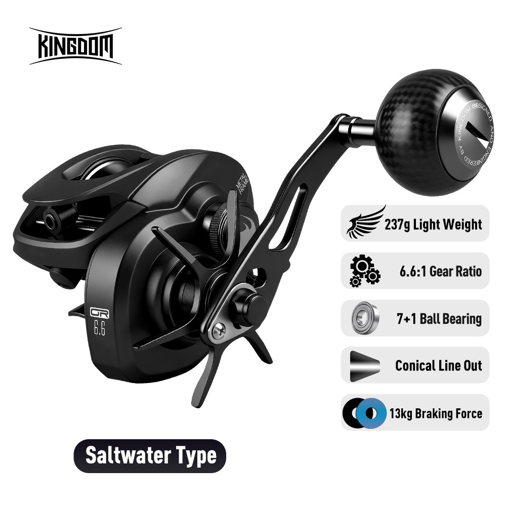 Kingdom Macro Monster Fishing Reel 237g Full Metal 13kg Braking Force 6.6:1 Gear Ratio NMB Bearing L
