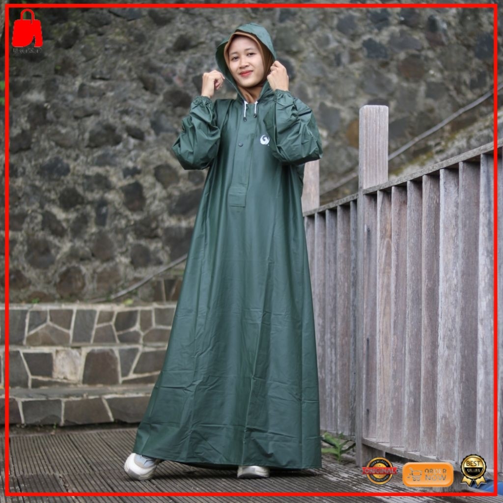 Jas hujan jas hujan gamis jas hujan SAR'I muslimah bahan PVC 0.25 tebel dan lentur seperti karet ant