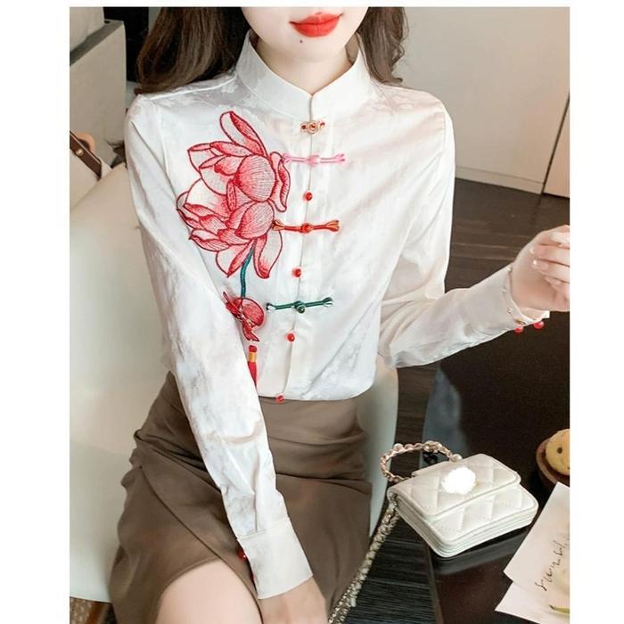 BAJU KEMEJA IMLEK CHEONGSAM WANITA CANTIK SHANGHAI MERAH BAHAN BAGUS ELEGAN CANTIK BERKUALITAS FASHI