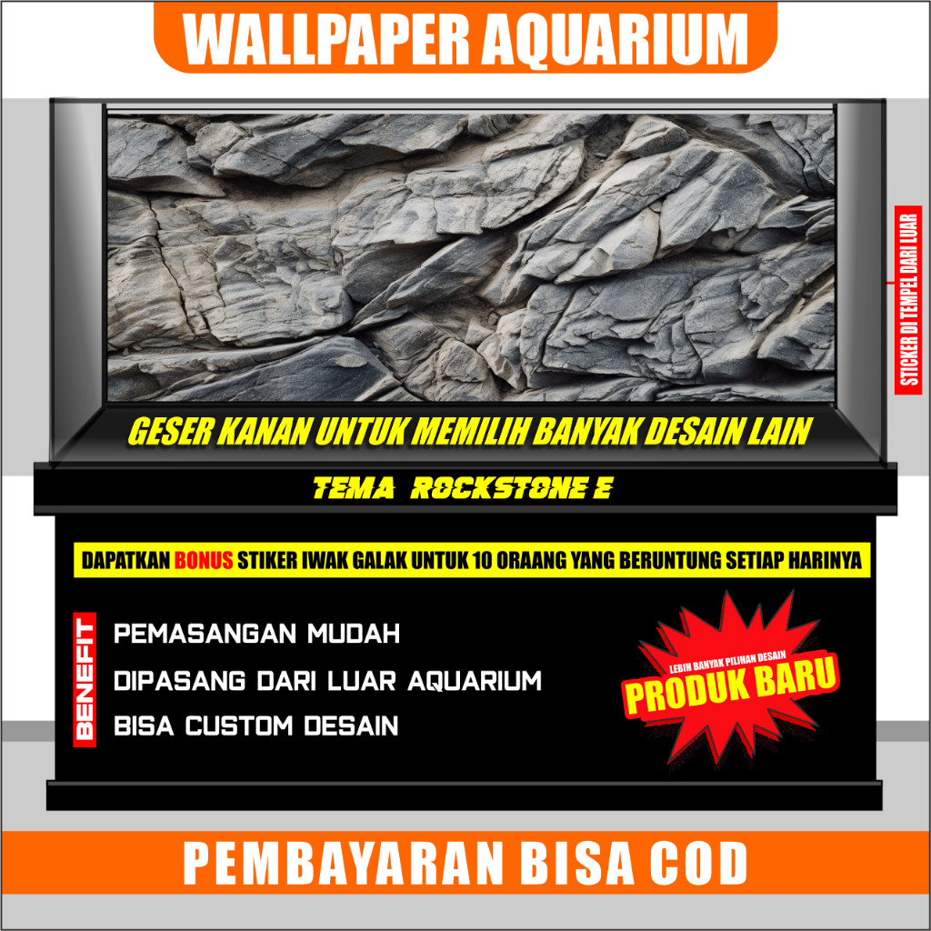 sticker aquarium wallpaper background aquarium belakang gambar batu 3d