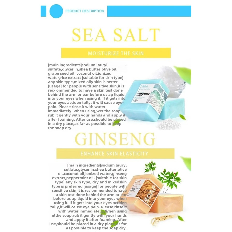 Handmade Natural Goat Milk Silk Wormwood Soap with Aloe Ginseng Ginger Papaya Strawberry Lemon - Fac