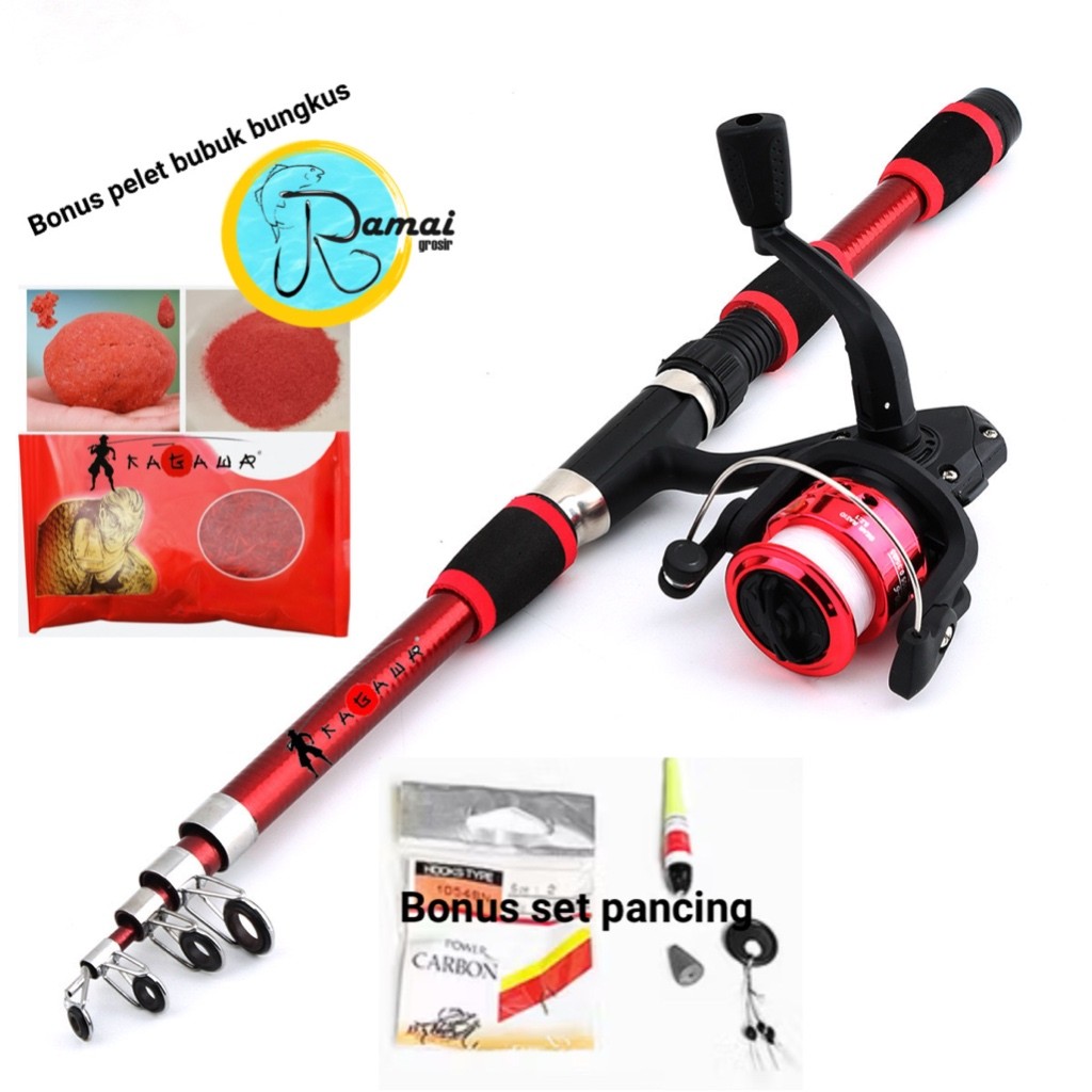 Set Paket Joran Pancing 150cm  Antena Carbon Kagawa Antena lengkap Pelet bubuk tegek Reel Pancing Ri