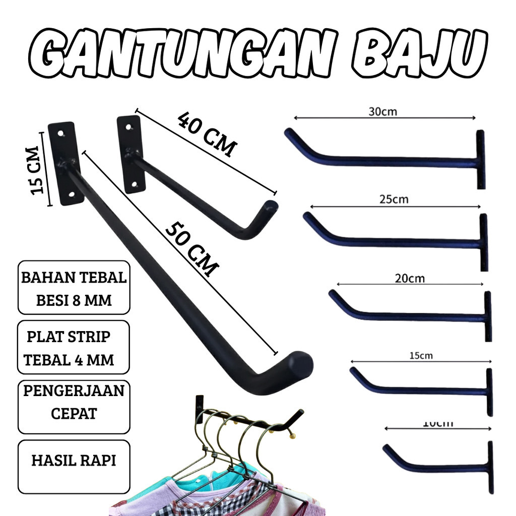 gantungan baju dinding besi serbaguna kaitan besi