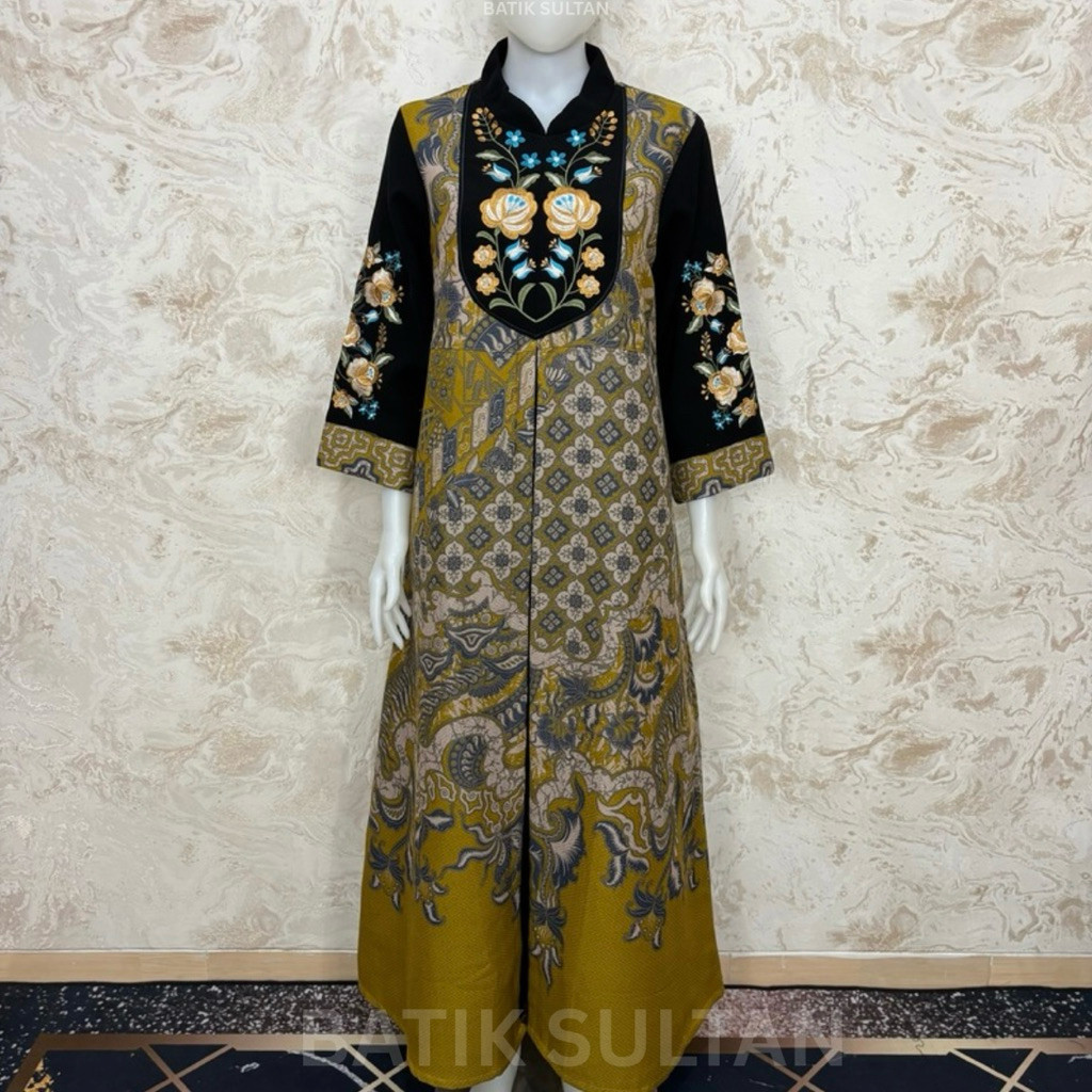 Terviral Atasan Gamis Batik Wanita Kain Katun Doby  Bordir Elegan Lapisan Furing Tricot Waffle l Gam