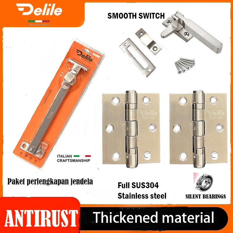 Paket Perlengkapan Jendela Kayu DELILE / Satu Set Engsel / Hak Angin HV / Rambuncis / Slot Kunci
