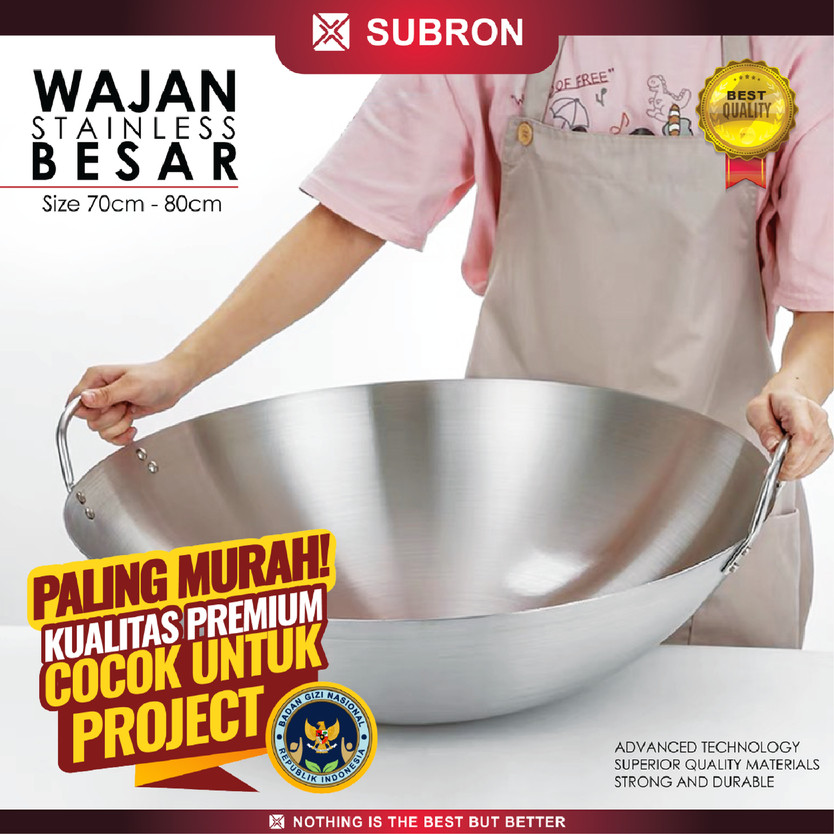 SUBRON Wajan Kuali Stainless BGN MBG 70cm 75cm 80cm Wok Kuali Masak Besar Jumbo Harga Paling Terjang