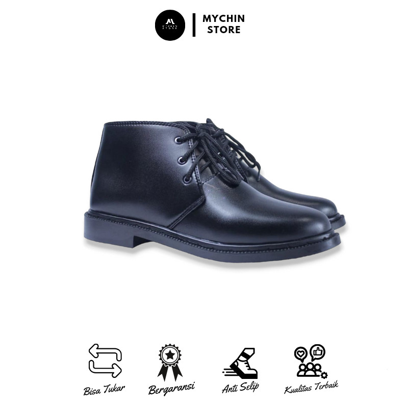 New SEPATU KULIT PANTOFEL PRIA SEPATU PDH SATPAM SECURITY TNI POLRI HITAM TALI