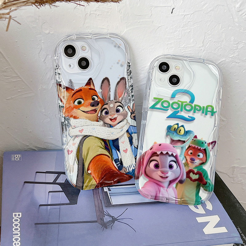 Transparan Gelombang Casing Motif Kartun Zootopia Untuk iPhone 15 14 13 12 11 Pro X XR Xs Max 6 6s 7