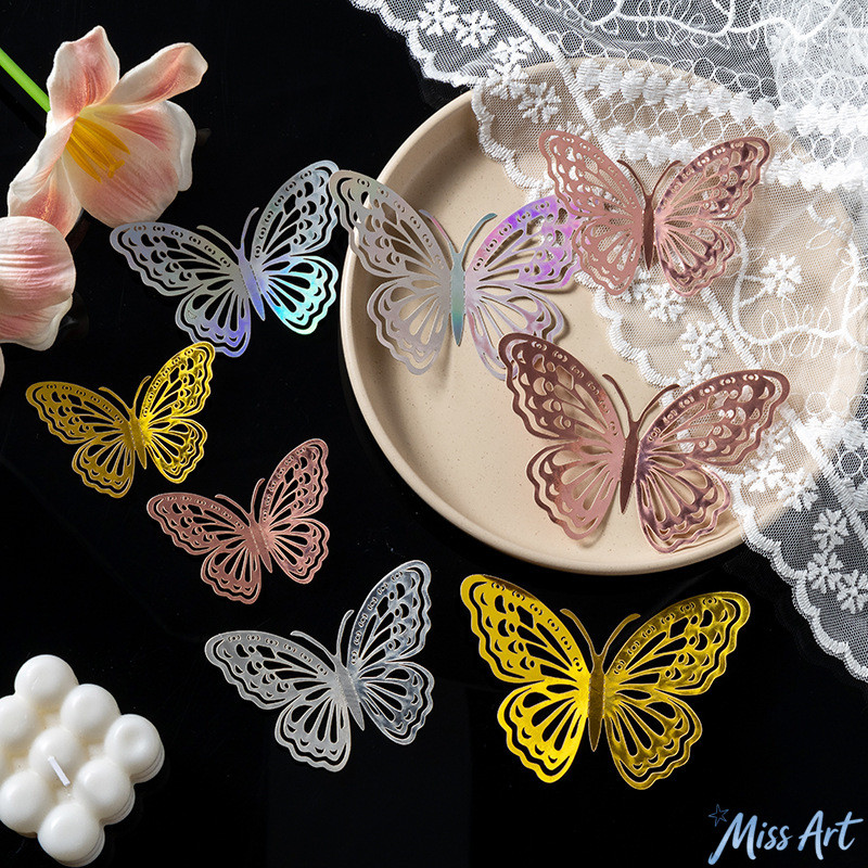 12Pcs Plugin Kupu-Kupu 3D Berongga Warna-Warni Kreatif Unik - Hiasan Kue Ultah Pesta Cupcake Kue Ula