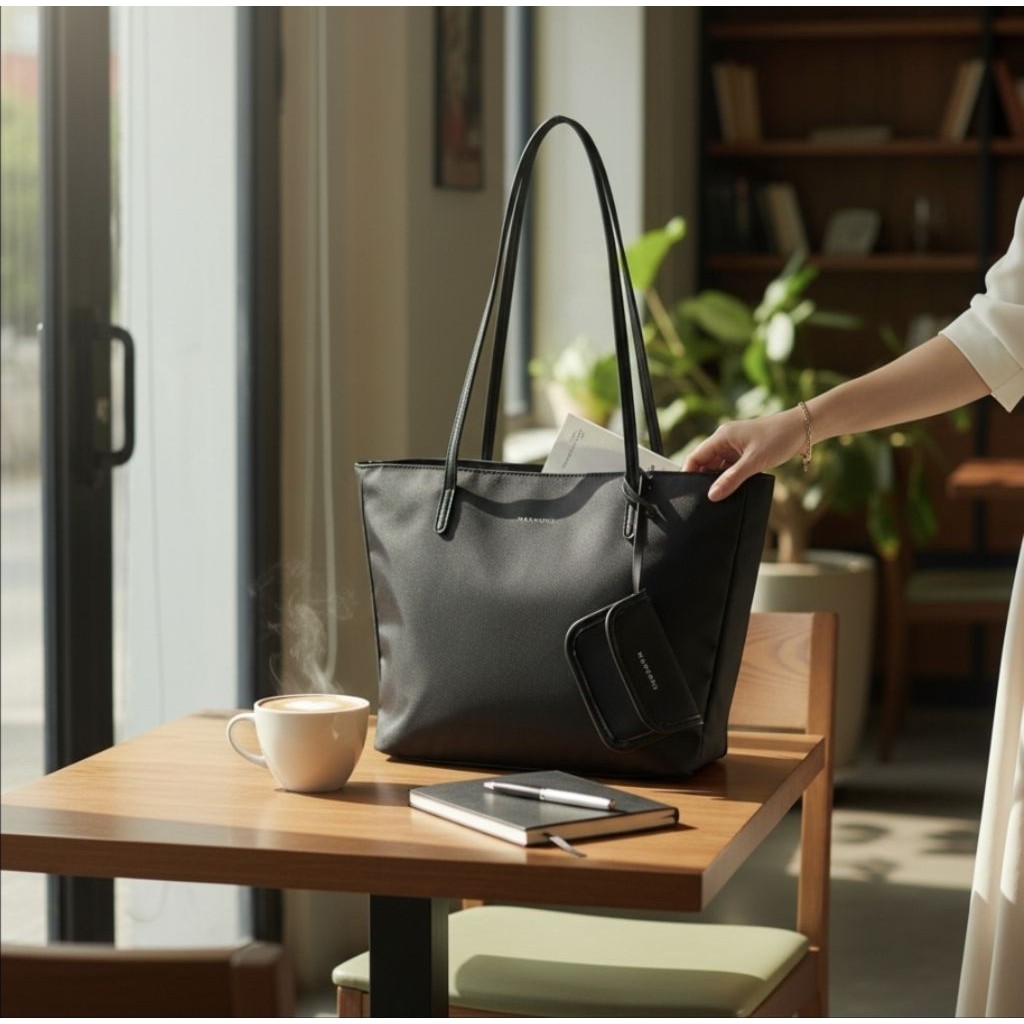 Tote Bag MJ058 bahan Nilon Tebal Premium mix Vegan Leather kualitas Grade Ori Import